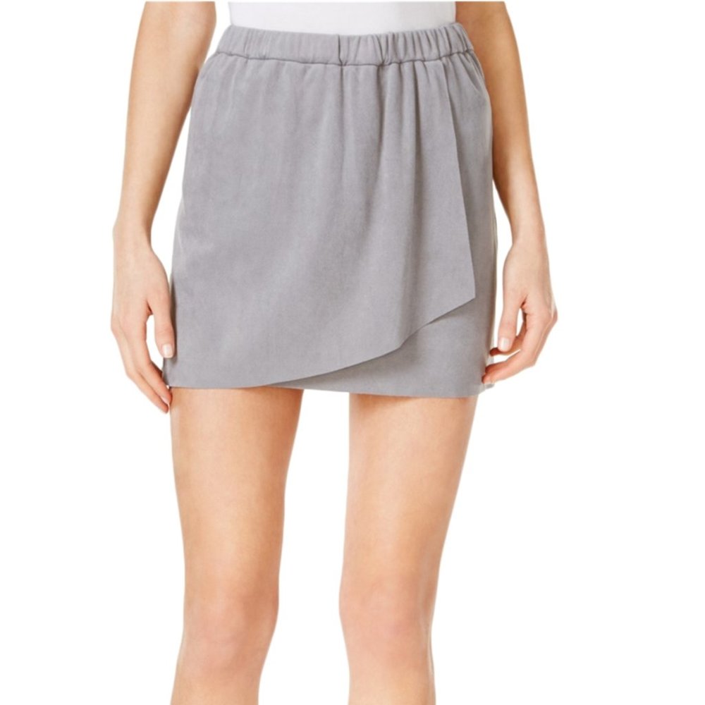 Kensie Gray Faux Suede Wrap Skirt